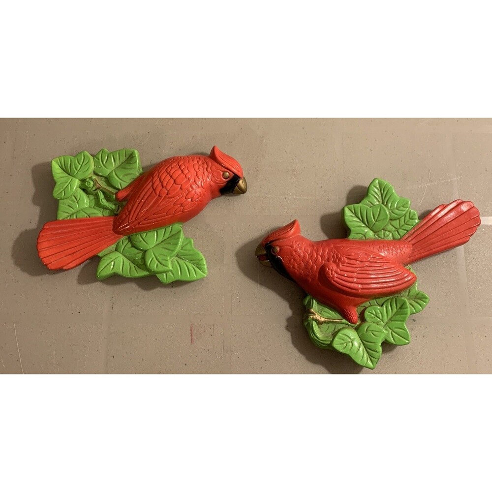 Vintage Miller Studio Retro Red Cardinal Chalkware Wall Plaques MCM 1972